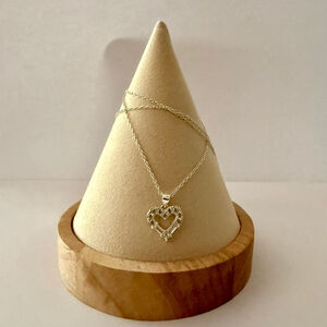 Women's Silver 925 Stamp Heart Pendant Necklace with Crystal Stones Elegant